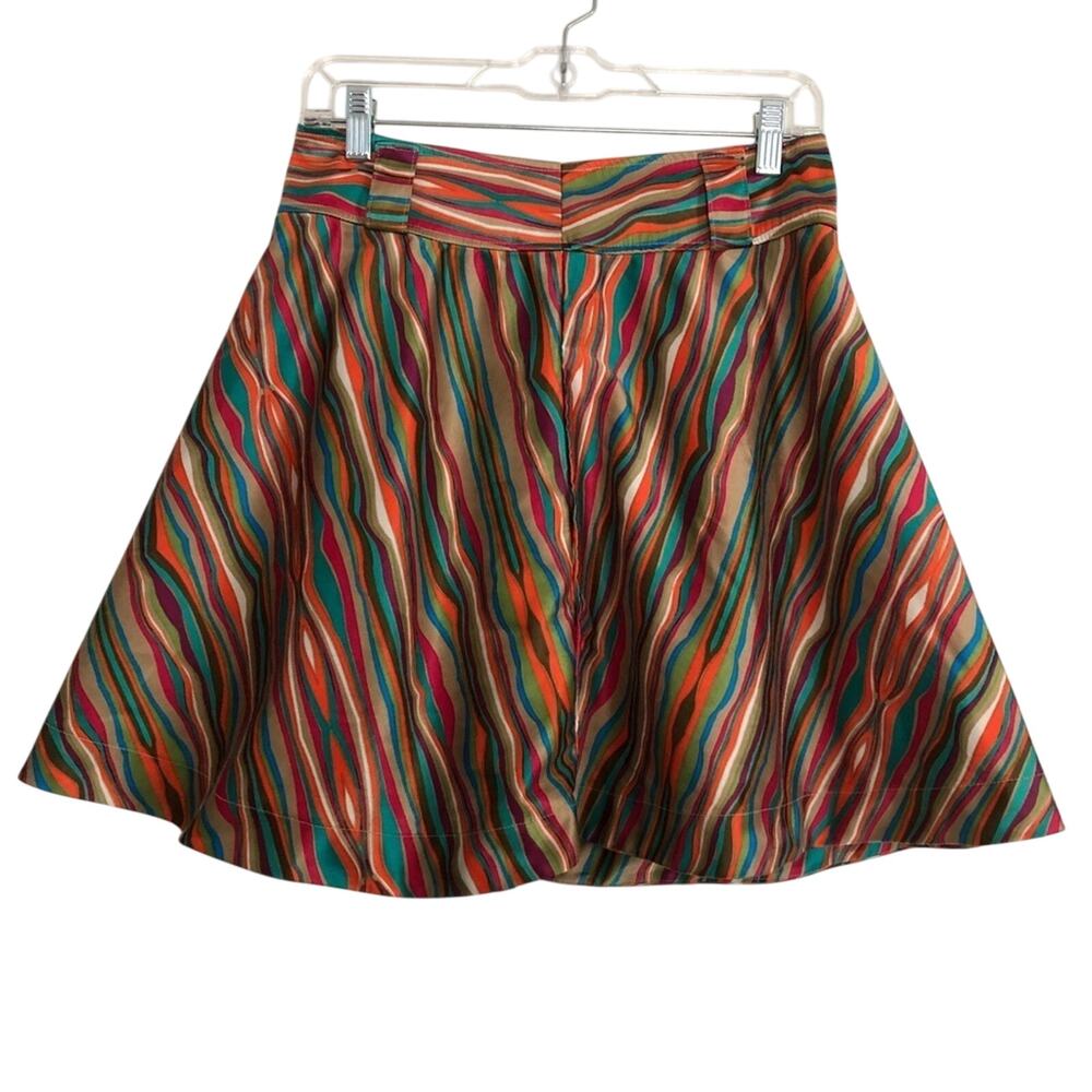 Retro Rainbow Multicolor Stripe Colorful Wavy Full Skater Mini Skirt